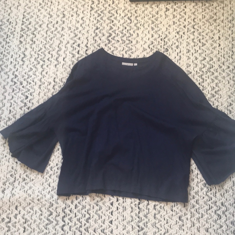 Navy Blue Dantelle Bell Sleeve Top